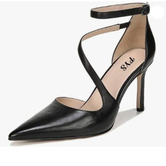 FYS Black Cross Strap Stiletto High Heel Ankle Strap Pumps Pointed Toe Shoes - Picture 1 of 8